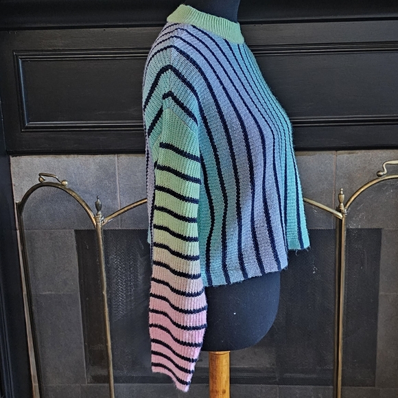 Cropped Ombre Neon Striped Knit Pullover Sweater Circus NY XS - Picture 6 of 10